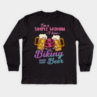 I'm A Simple Woman I Lover Biking And Beer Gift Kids Long Sleeve T-Shirt